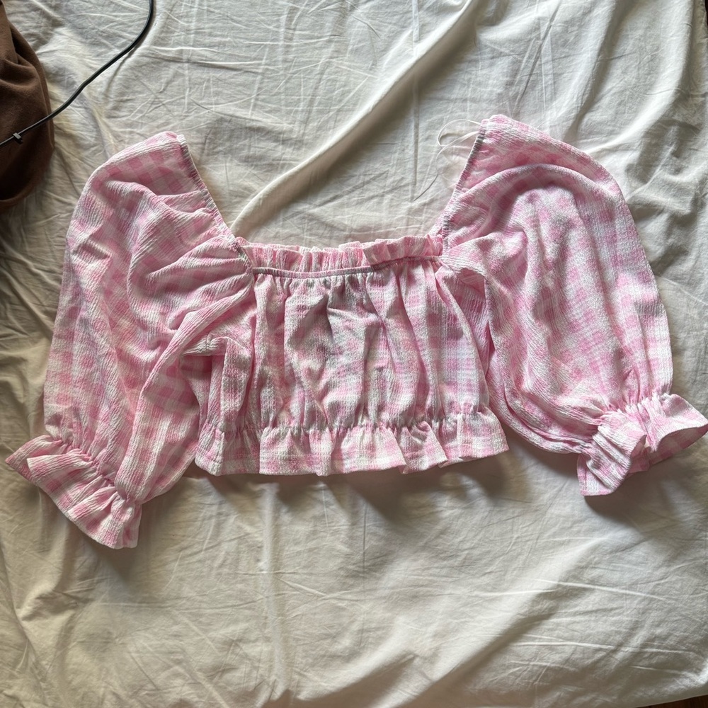 Vera moda Plaid Puff Sleeve Crop Top